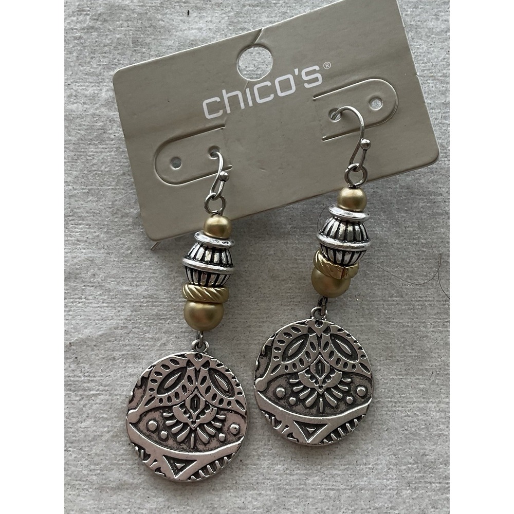 Chico's dangle Drop earrings Two Tone Circle Estate Jewelry